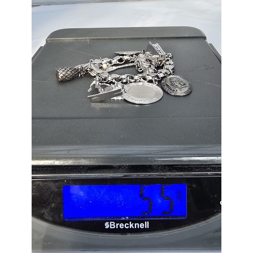 Vintage JB Jacoby Bender Sterling Silver Hearts Charm Bracelet Skater Guitar - Picture 14 of 14